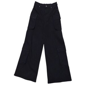 MADDEN NYC Cargo Pants Woman XXS Black Wide Leg High Rise Rhinestone Relaxed Fit